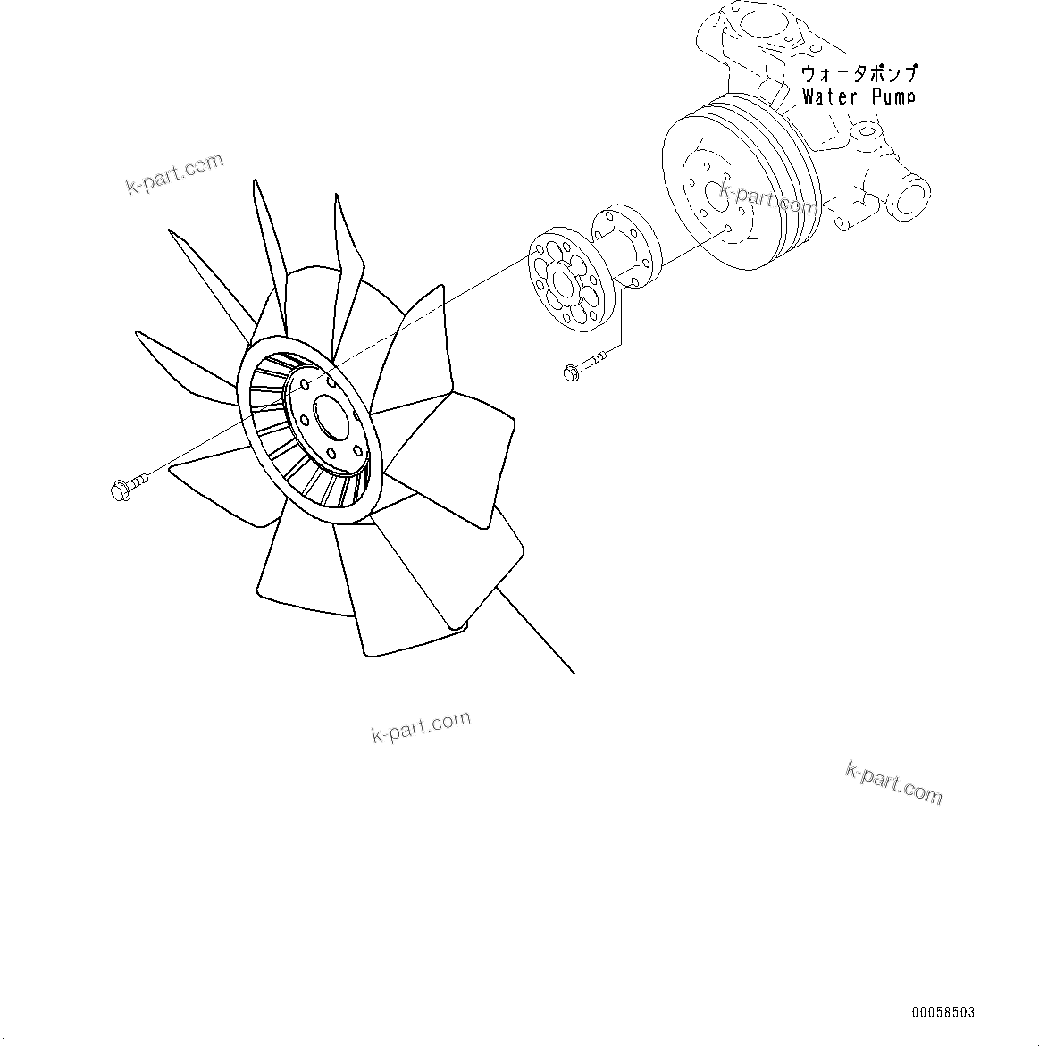 Komatsu parts book diagram for SAA4D95LE-5D S/N 501795-UP (For PC120-8): COOLING FAN (#501795-)