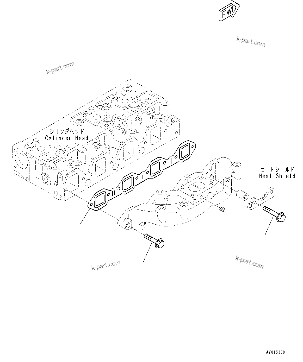 Komatsu parts book diagram for SAA4D95LE-5J S/N 510888-UP (For WA100-6): EXHAUST MANIFOLD MOUNTING, (FOR 90AMP. ALTERNATOR)(#510541-)