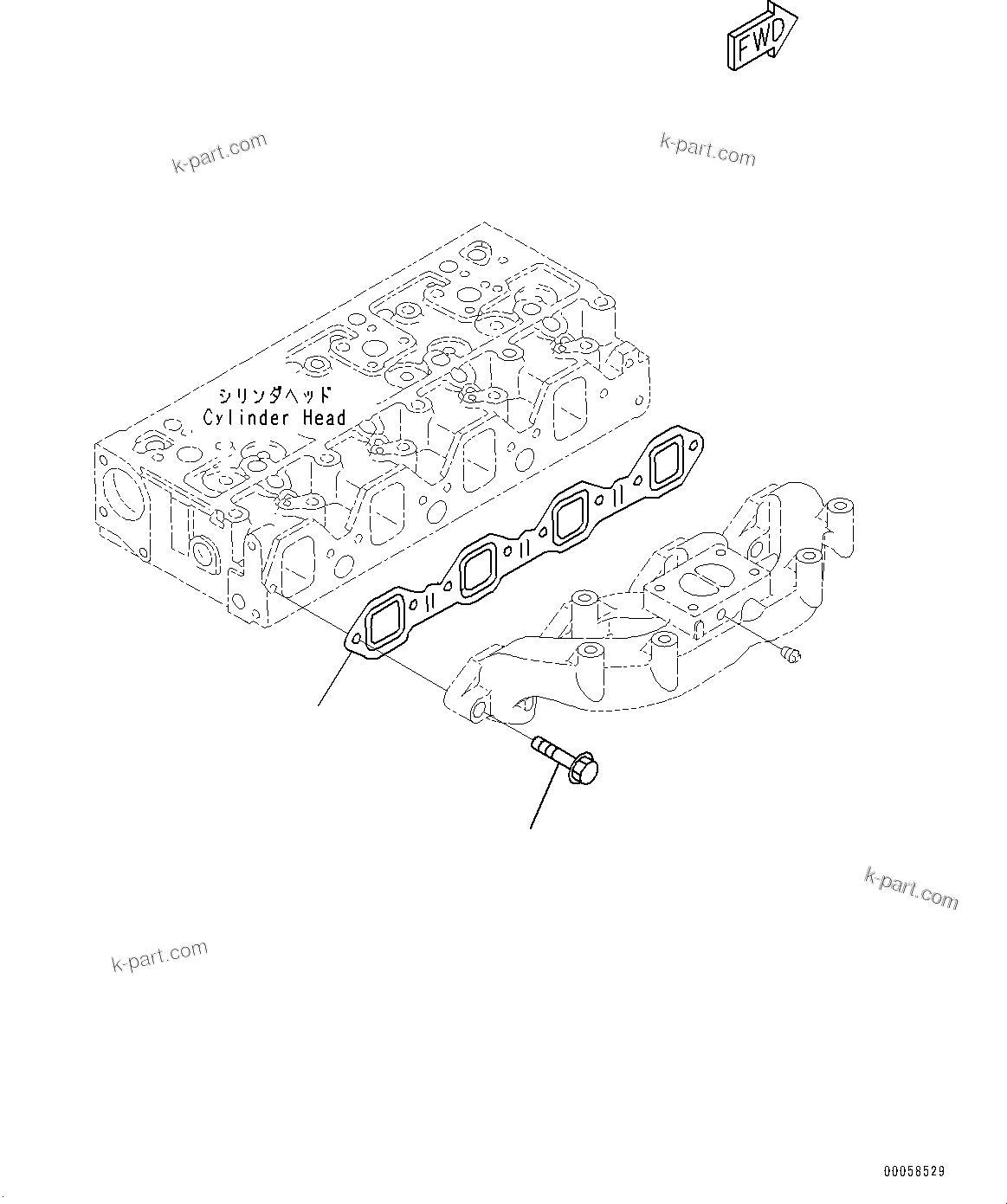 Komatsu parts book diagram for SAA4D95LE-5J S/N 510888-UP (For WA100-6): EXHAUST MANIFOLD MOUNTING, (FOR 60AMP. ALTERNATOR)(#506848-)