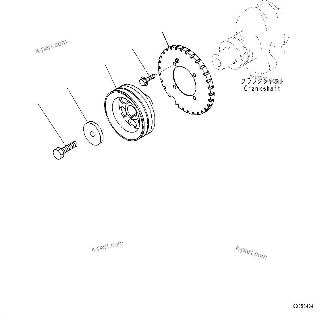 Komatsu parts book diagram for SAA4D95LE-5J S/N 510888-UP (For WA100-6): VIBRATION DAMPER, (FOR 90AMP. ALTERNATOR)(#510541-)