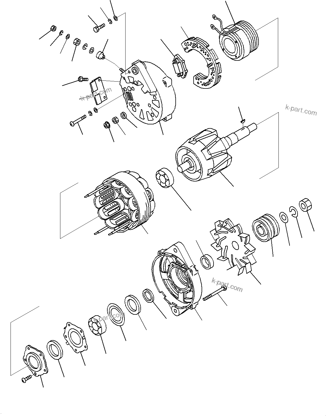 Komatsu parts book diagram for SAA4D95LE-5J S/N 510888-UP (For WA100-6): ALTERNATOR, (90AMP.)(#510541-529468)