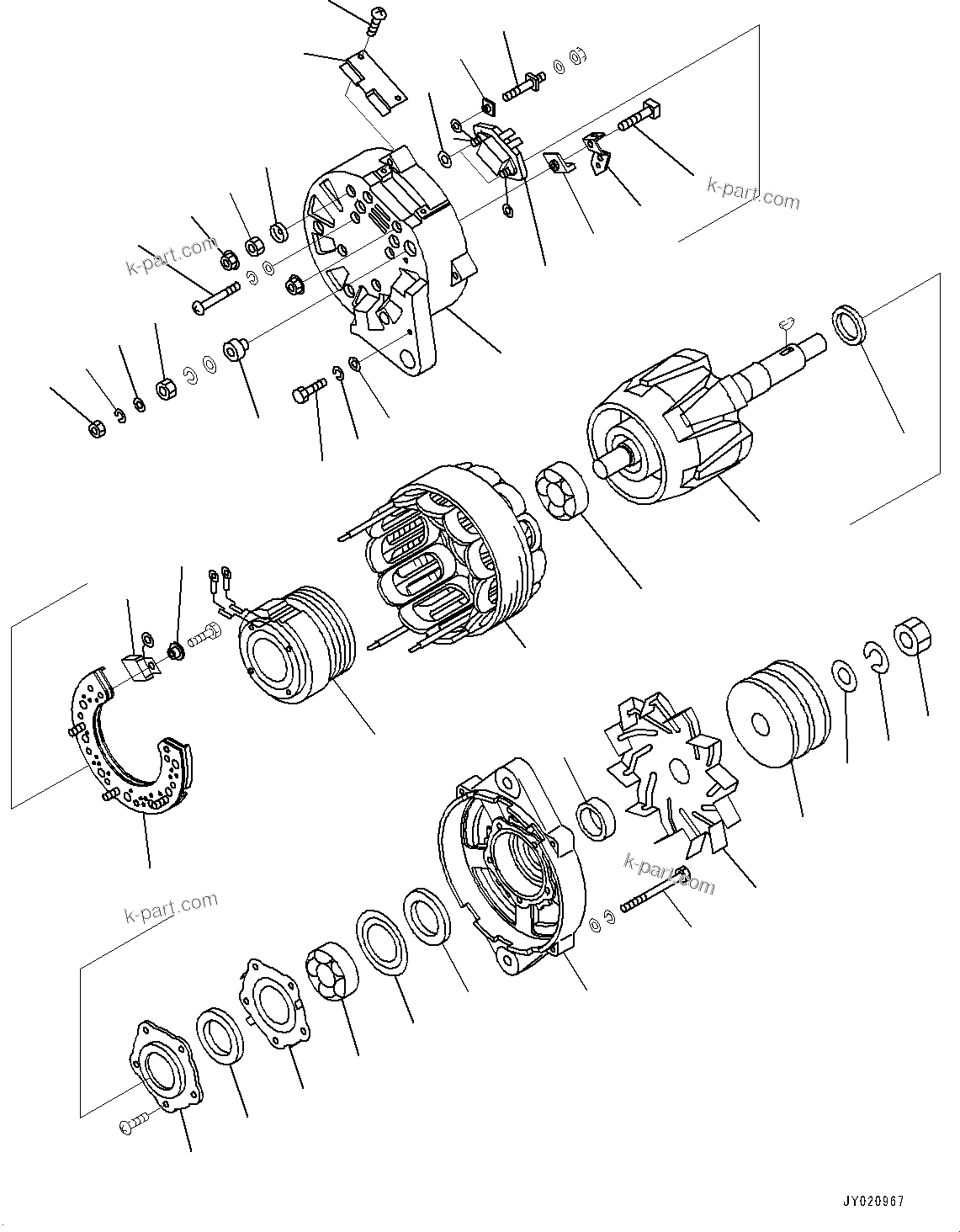 Komatsu parts book diagram for SAA4D95LE-5J S/N 510888-UP (For WA100-6): ALTERNATOR, (90AMP.)(#529469-571484)