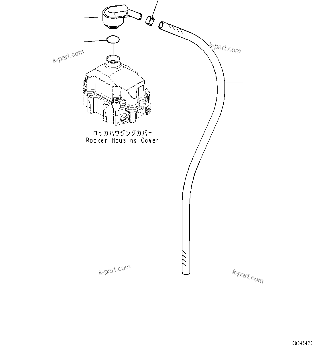 Komatsu parts book diagram for SAA6D125E-5ER S/N 579001-UP (For WA480-6R): ROCKER ARM HOUSING COVER ACCESSORY, BREATHER AND PIPING(#579001-)