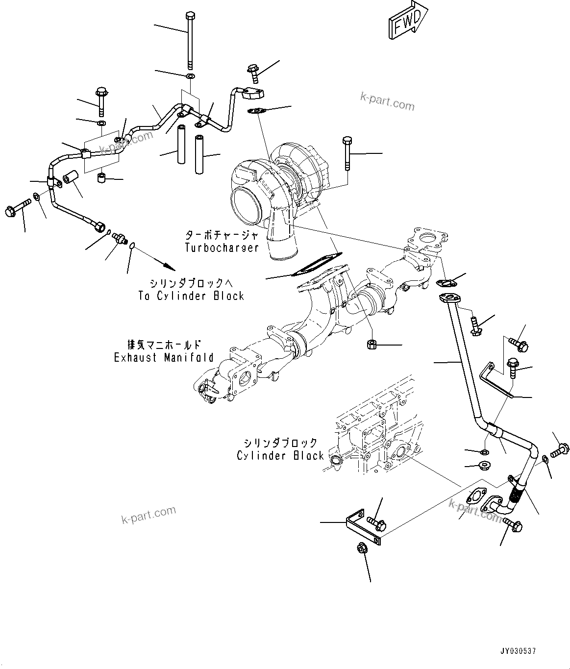 Komatsu parts book diagram for SAA6D125E-5ER S/N 579001-UP (For WA480-6R): TURBOCHARGER, MOUNTING(#579001-)
