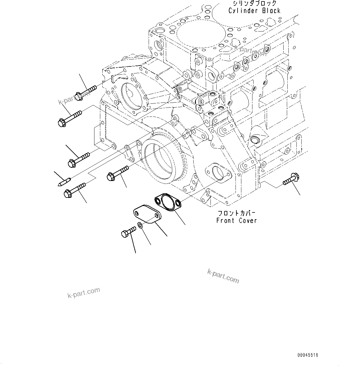 Komatsu parts book diagram for SAA6D125E-5ER S/N 579001-UP (For WA480-6R): FRONT COVER ACCESSORY, MOUNTING BOLT AND POINTER(#579001-)