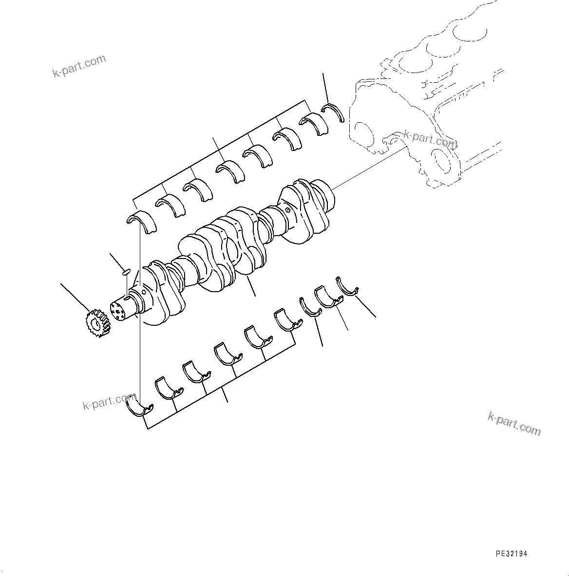 Komatsu parts book diagram for SAA6D125E-5ER S/N 579001-UP (For WA480-6R): CRANKSHAFT, (#579001-)
