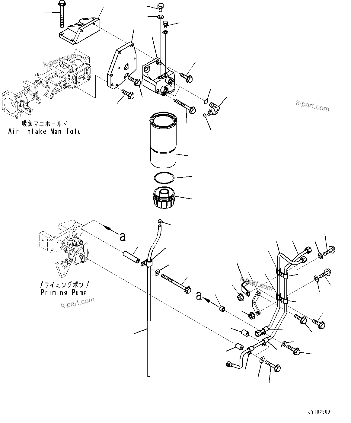 Komatsu parts book diagram for SAA6D125E-5ER S/N 579001-UP (For WA480-6R): FUEL PREFILTER, PREFILTER AND MOUNTING(#579001-)