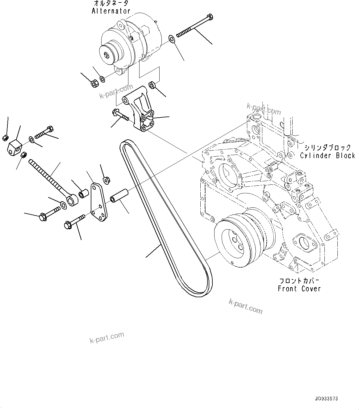 Komatsu parts book diagram for SAA6D125E-5ER S/N 579001-UP (For WA480-6R): ALTERNATOR, MOUNTING (50AMP.)(#579001-)