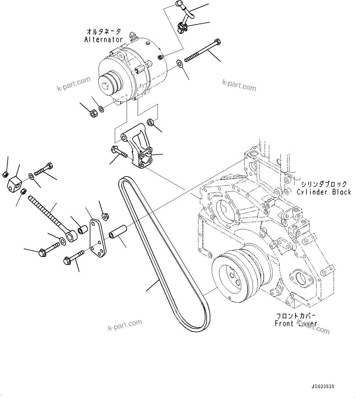 Komatsu parts book diagram for SAA6D125E-5ER S/N 579001-UP (For WA480-6R): ALTERNATOR, MOUNTING (75AMP.)(#579001-)