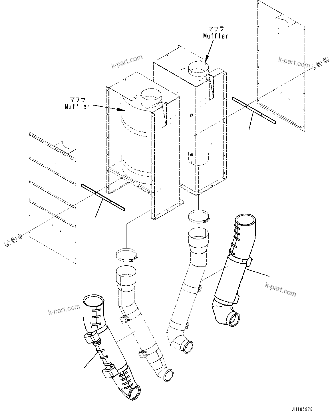 Komatsu parts book diagram for PC3400-11M0 S/N 36301-UP: EXHAUST, EXHAUST MUFFLER RELATED PARTS (3/3)(#36301-)