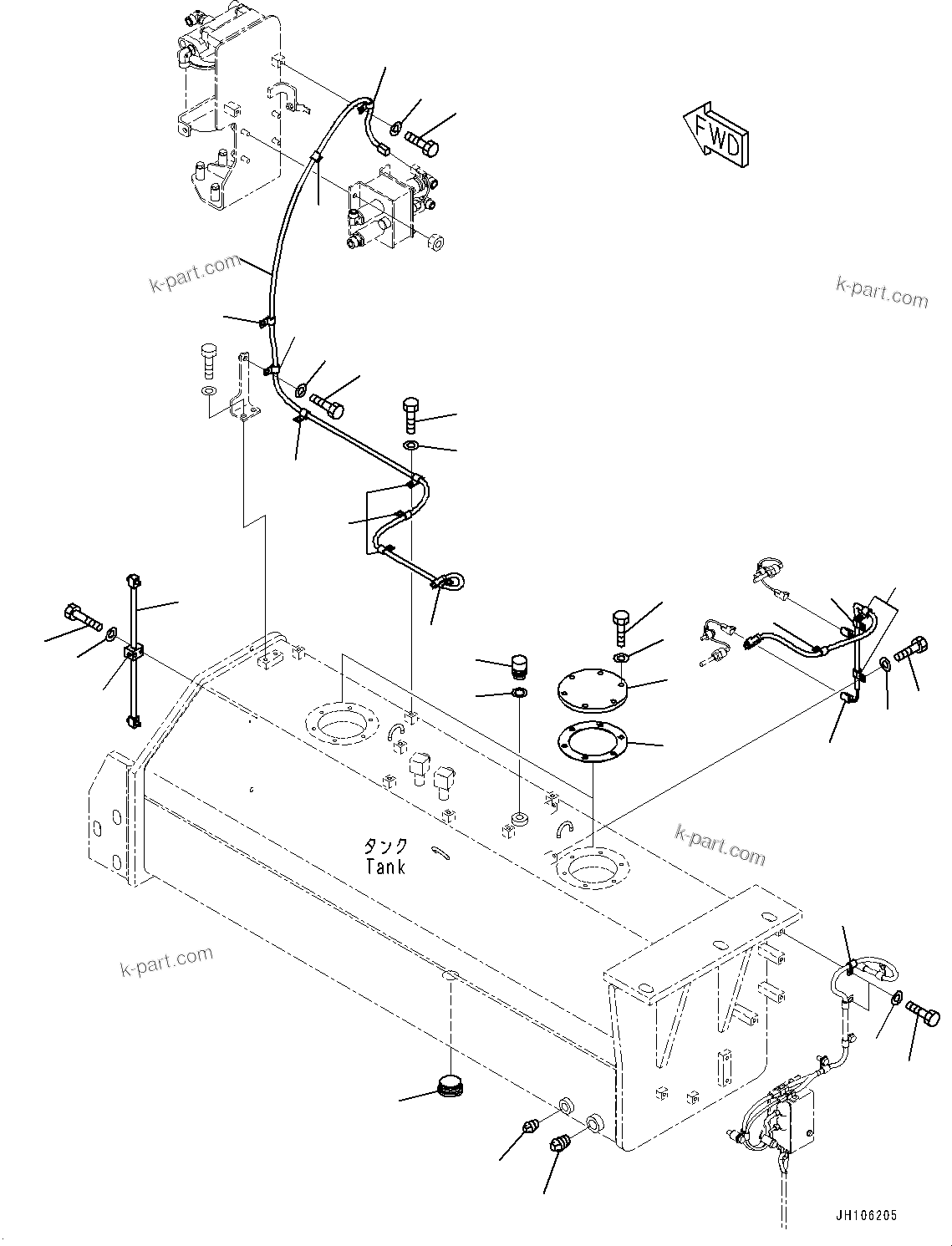 Komatsu parts book diagram for PC3400-11M0 S/N 36301-UP: ENGINE OIL PAN AND HYDRAULIC TANK OIL HEATER UNIT, SUB-TANK (2/3)(#36301-)