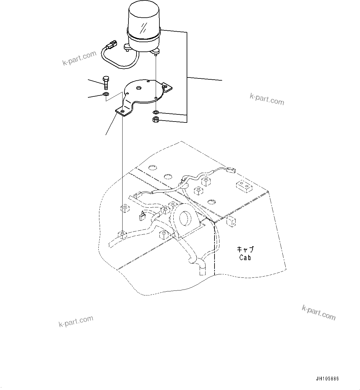 Komatsu parts book diagram for PC3400-11M0 S/N 36301-UP: BEACON LAMP, FRONT (WITH ADDITIONAL AMBER COLOR WARNING BEACON)(#36301-)