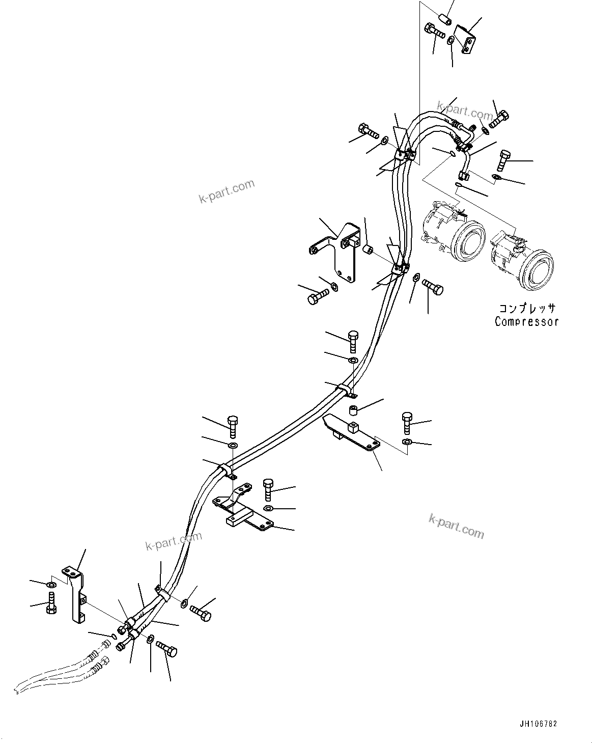 Komatsu parts book diagram for PC3400-11M0 S/N 36301-UP: AIR CONDITIONER RELATED PARTS, AIR CONDITIONER PIPING, INSIDE OF POWER CONTAINER (1/2)(#36301-)