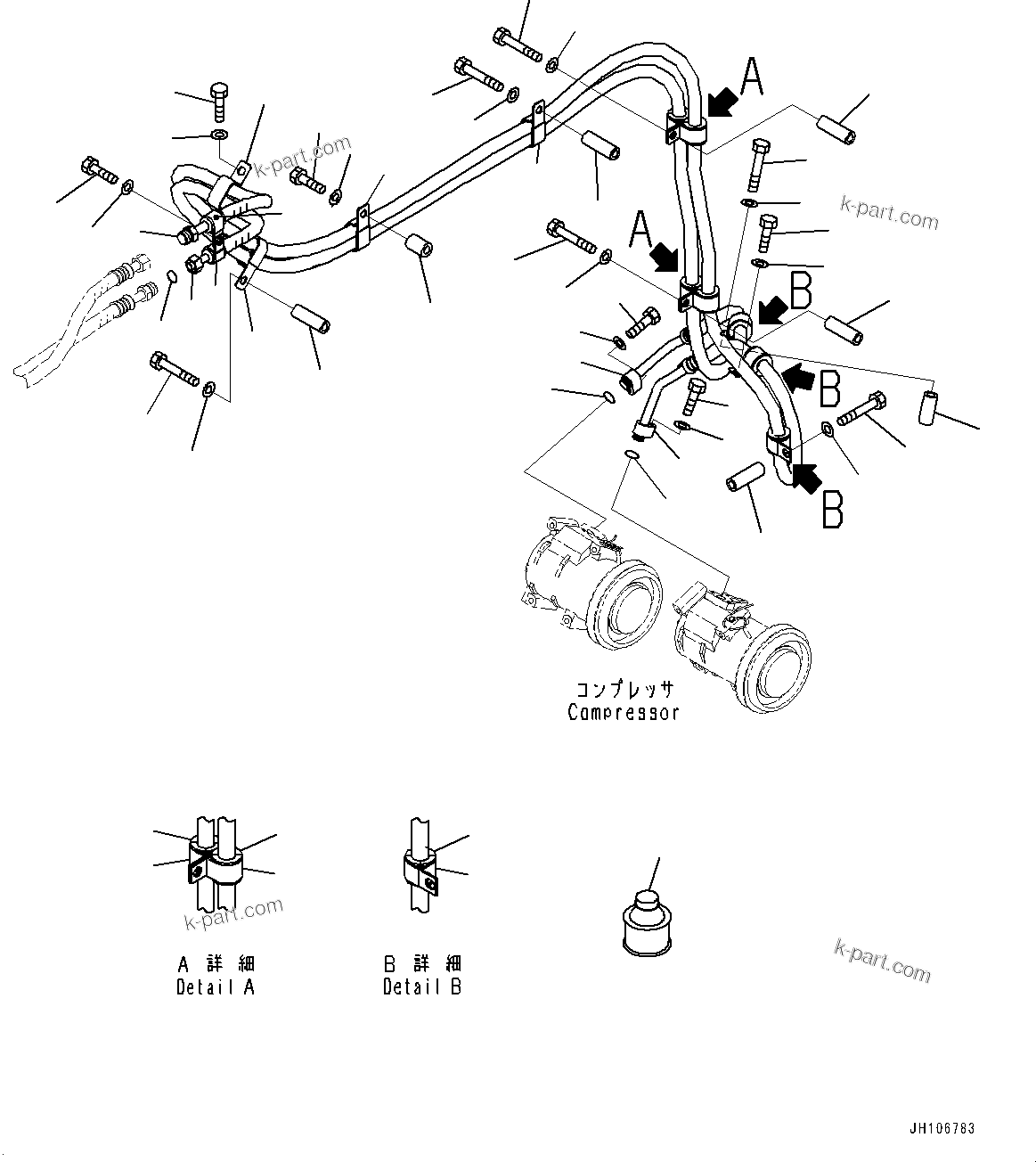 Komatsu parts book diagram for PC3400-11M0 S/N 36301-UP: AIR CONDITIONER RELATED PARTS, AIR CONDITIONER PIPING, INSIDE OF POWER CONTAINER (2/2)(#36301-)