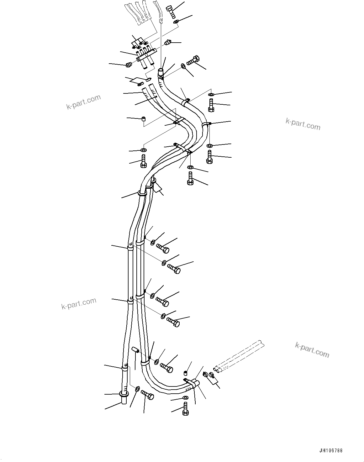 Komatsu parts book diagram for PC3400-11M0 S/N 36301-UP: AIR CONDITIONER RELATED PARTS, HEATER HOSE (1/2)(#36301-)