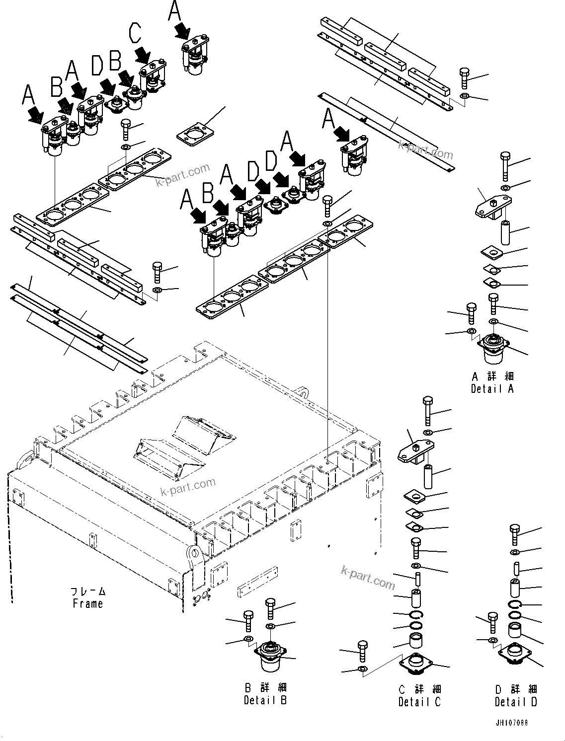 Komatsu parts book diagram for PC3400-11M0 S/N 36301-UP: FLOOR FRAME MOUNTING, MOUNTING (FOR CAB FRONT FULL GUARD)(#36301-)