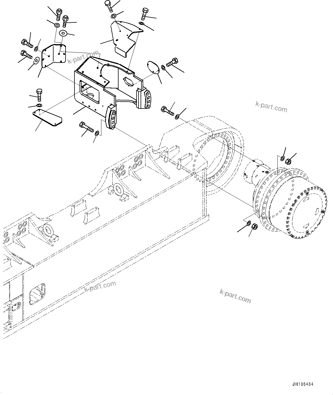 Komatsu parts book diagram for PC3400-11M0 S/N 36301-UP: TRAVEL MOTOR COVER, COVER, GEAR CASE (1/2) (FULL COVER)(#36301-)