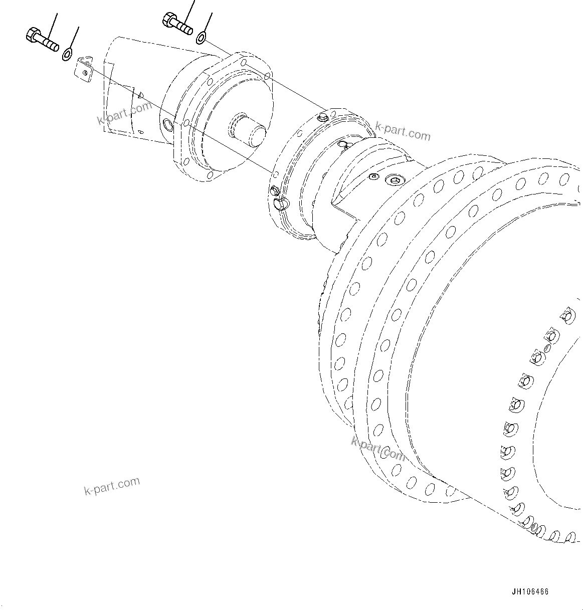 Komatsu parts book diagram for PC3400-11M0 S/N 36301-UP: TRAVEL MOTOR COVER, MOTOR MOUNTING (1/2) (FULL COVER)(#36301-)