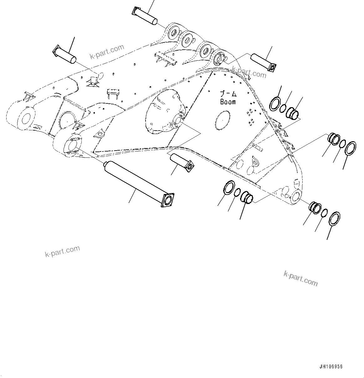 Komatsu parts book diagram for PC3400-11M0 S/N 36301-UP: BOOM, PIN (9000MM)(#36301-)
