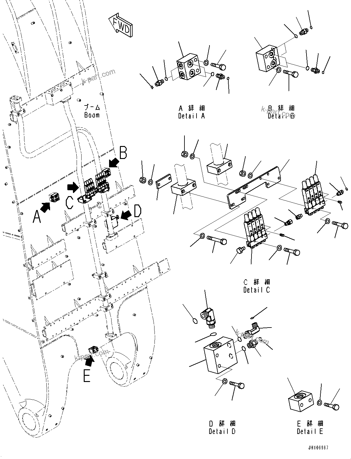 Komatsu parts book diagram for PC3400-11M0 S/N 36301-UP: BOOM, LUBRICATION (9000MM)(#36301-)