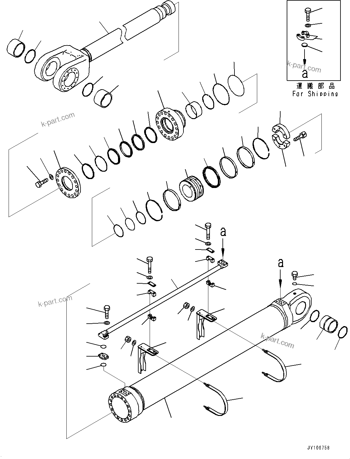 Komatsu parts book diagram for PC3400-11M0 S/N 36301-UP: BOOM CYLINDER, INNER PARTS, BOOM CYLINDER, L.H.(#36301-)