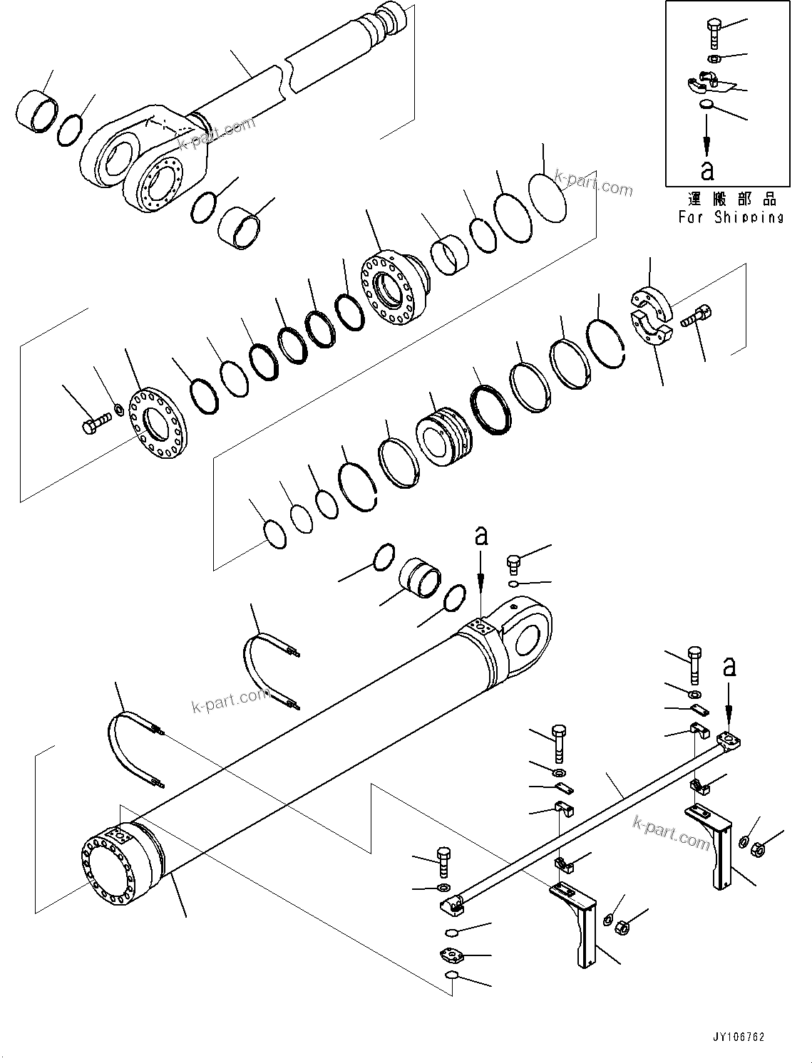 Komatsu parts book diagram for PC3400-11M0 S/N 36301-UP: BOOM CYLINDER, INNER PARTS, BOOM CYLINDER, R.H.(#36301-)