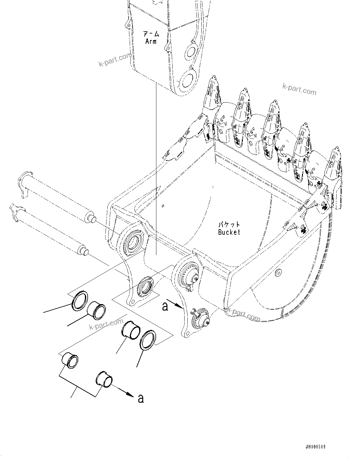 Komatsu parts book diagram for PC3400-11M0 S/N 36301-UP: BUCKET PIN, BUSHING(#36301-)