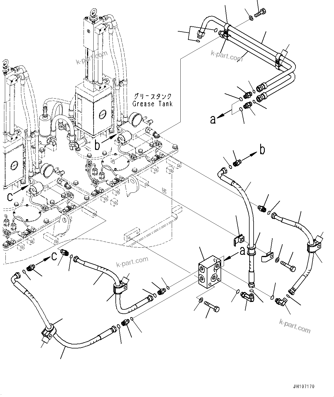 Komatsu parts book diagram for PC3400-11M0 S/N 36301-UP: GREASE PUMP, GREASE PUMP PIPING (1/2)(#36301-)
