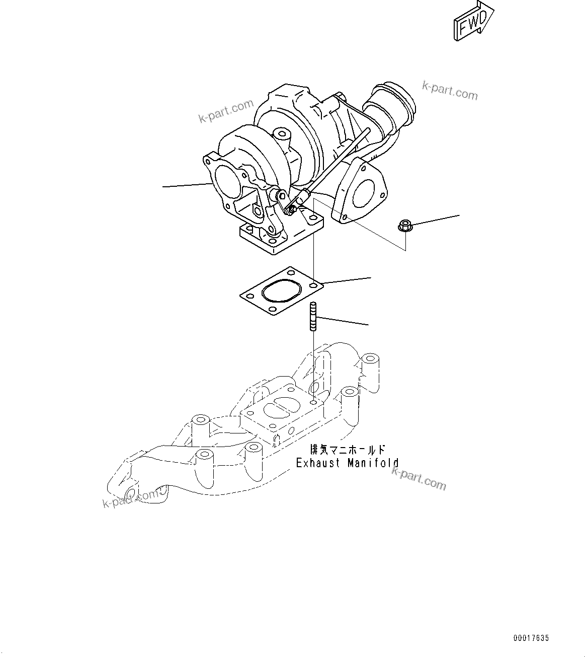 Komatsu parts book diagram for SAA4D95LE-5 S/N 0-UP (For PC130-10M0): TURBOCHARGER, (#577757-)
