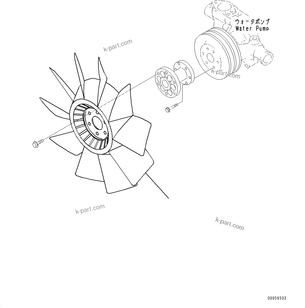 Komatsu parts book diagram for SAA4D95LE-5 S/N 0-UP (For PC130-10M0): COOLING FAN, (#577757-)