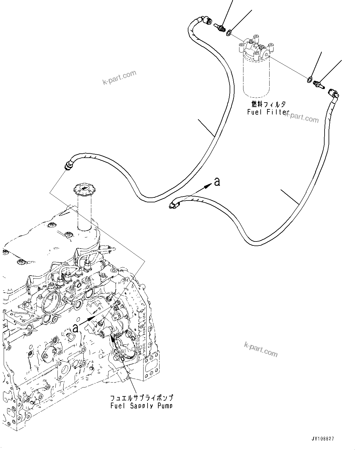 Komatsu parts book diagram for SAA4D107E-1 S/N 26739553-UP (For PC200-10M0): FUEL FILTER PIPING, (#26739553-)