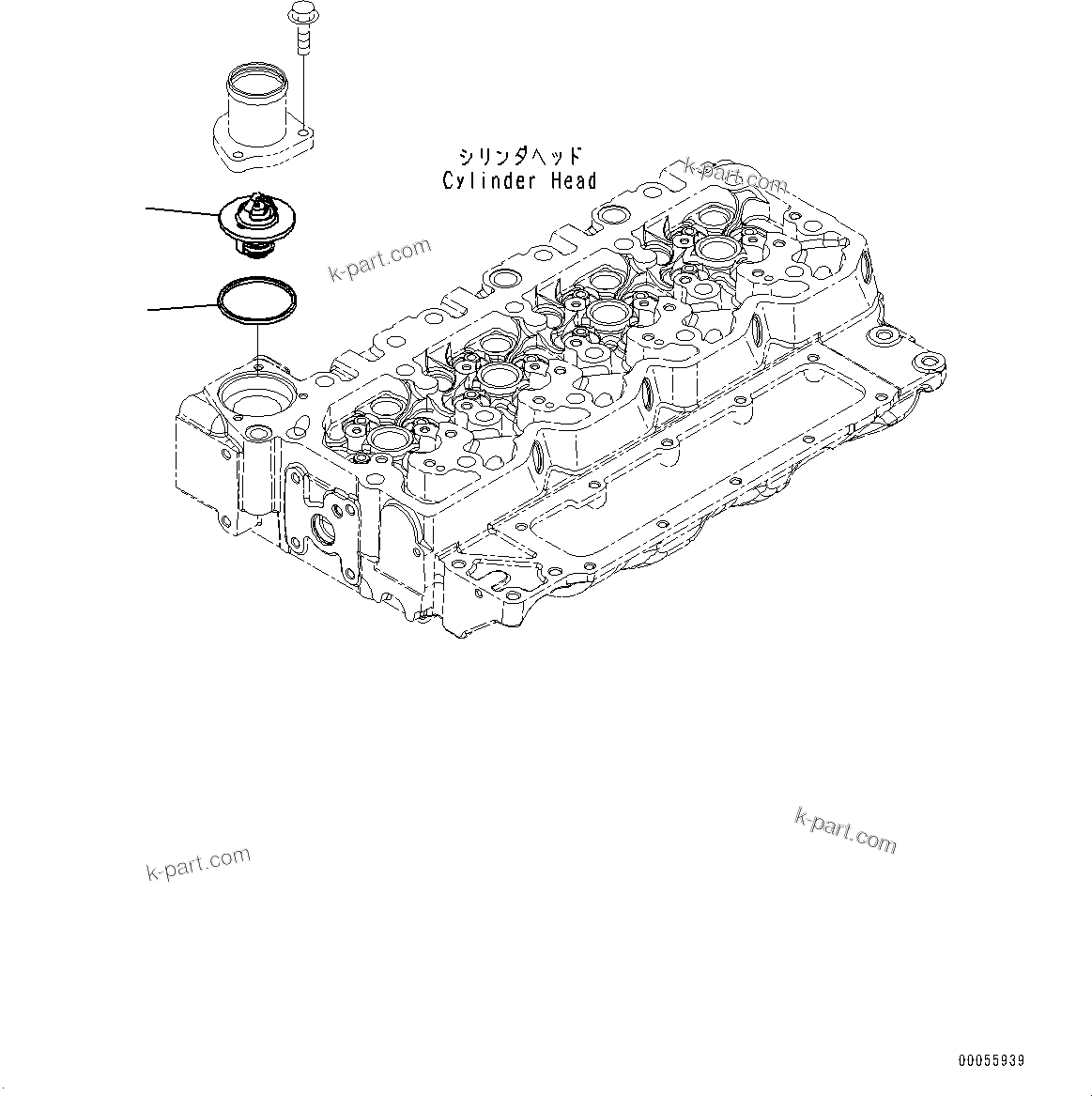 Komatsu parts book diagram for SAA4D107E-1 S/N 26739553-UP (For PC200-10M0): THERMOSTAT, (#26739553-)