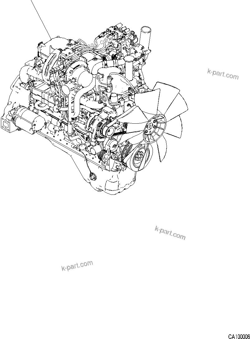 Komatsu parts book diagram for PC200LC-8M0 S/N C10001-UP: ENGINE ASSEMBLY, EXHAUST MUFFLER AND HEAT SHIELD, ENGINE ASSEMBLY (60AMP. ALTERNATOR, ANTI VANDALISM BOLT FOR ENGINE CONTROLLER)