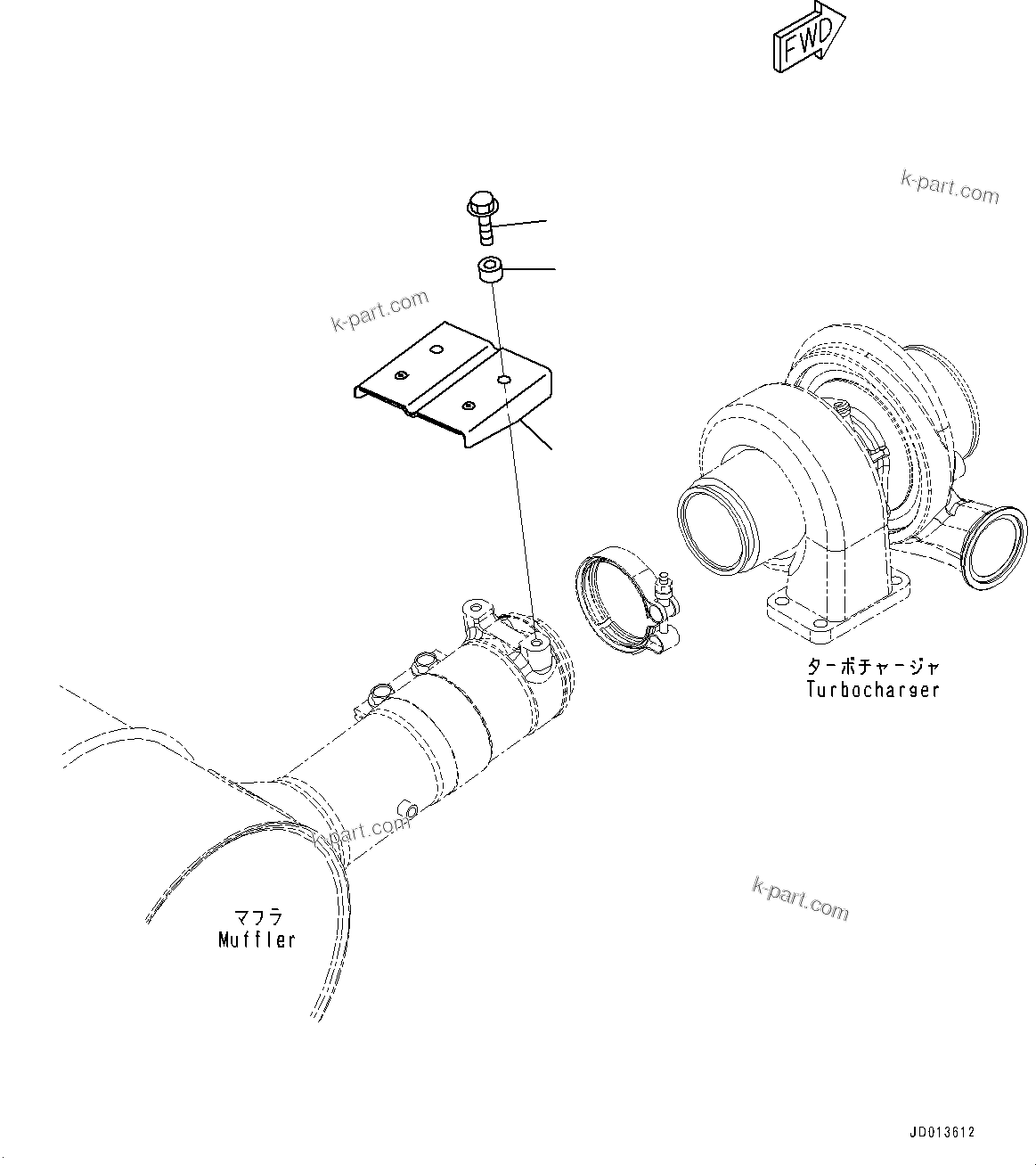 Komatsu parts book diagram for PC200LC-8M0 S/N C10001-UP: ENGINE ASSEMBLY, EXHAUST MUFFLER AND HEAT SHIELD, HEAT COVER(#C10001-)