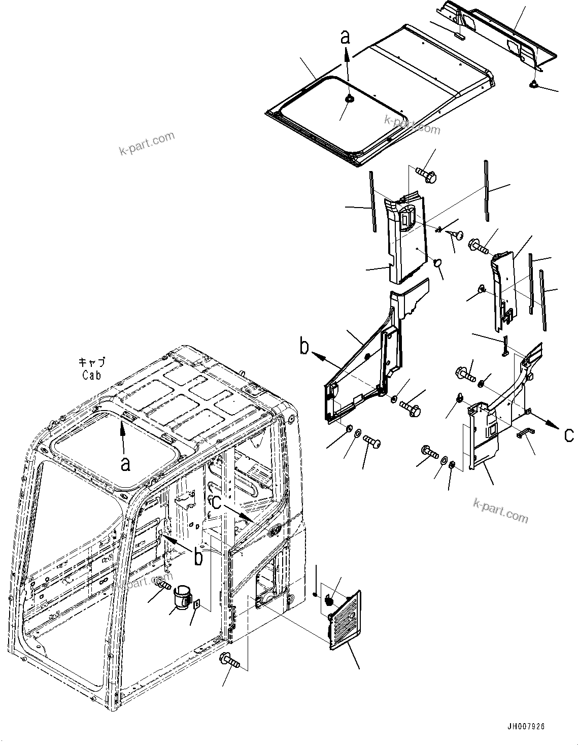 Komatsu parts book diagram for PC200LC-8M0 S/N C10001-UP: CAB, ROOF COVER AND AIR INTAKE (PANAMA SPEC.)(#C10001-)