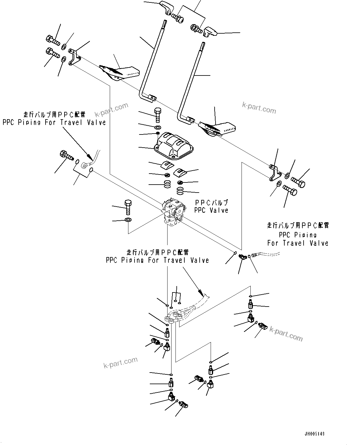 Komatsu parts book diagram for PC200LC-8M0 S/N C10001-UP: CAB, FLOOR, TRAVEL CONTROL LEVER(#C10001-C13137)
