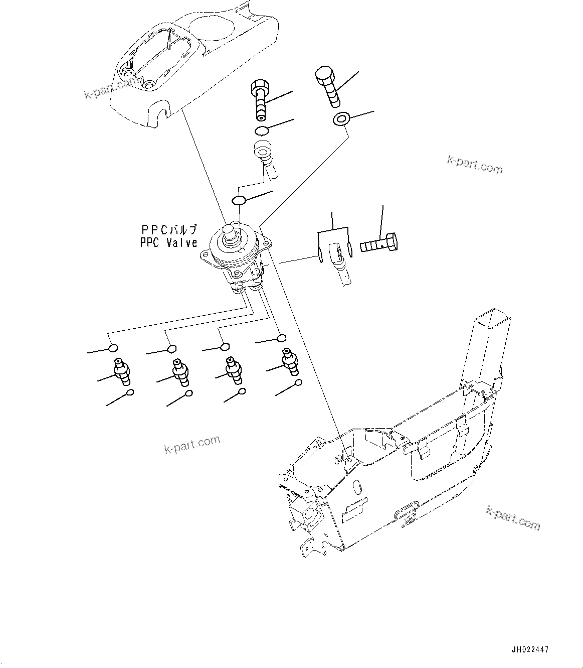 Komatsu parts book diagram for PC200LC-8M0 S/N C10001-UP: CAB, FLOOR, PPC VALVE MOUNTING FOR WORK EQUIPMENT, L.H.(#C10001-)