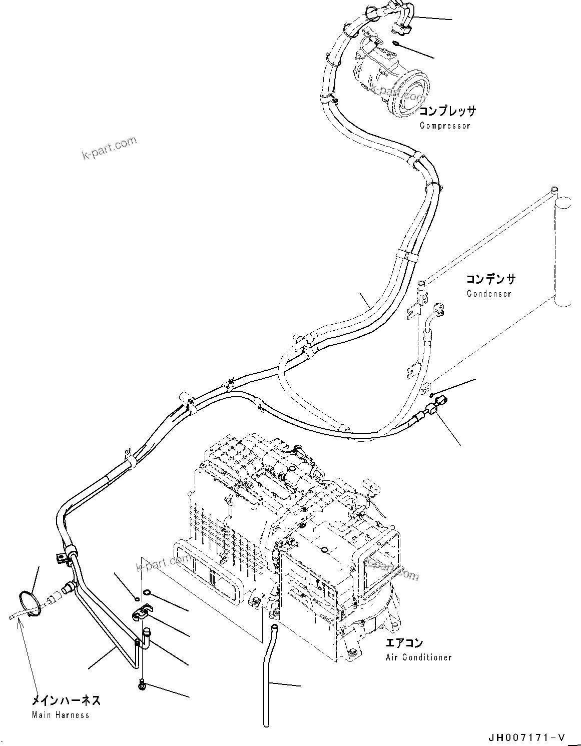Komatsu parts book diagram for PC200LC-8M0 S/N C10001-UP: CAB, FLOOR, AIR CONDITIONER PIPING(#C13138-)