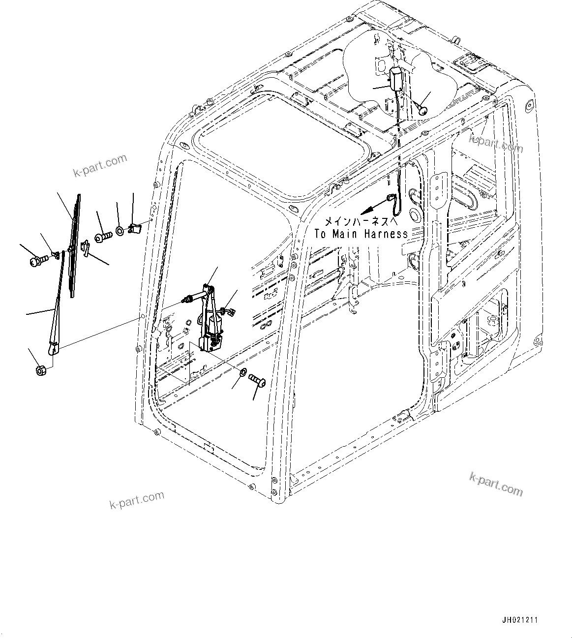 Komatsu parts book diagram for PC200LC-8M0 S/N C10001-UP: CAB, WIPER AND ROOM LAMP(#C10001-C)