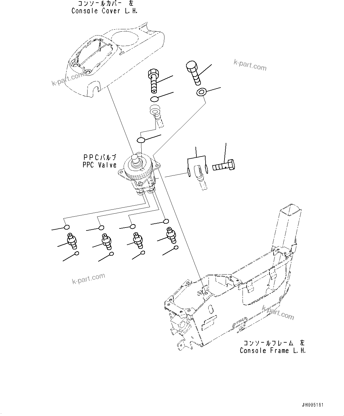 Komatsu parts book diagram for PC200LC-8M0 S/N C10001-UP: CAB, FLOOR, PPC VALVE MOUNTING FOR WORK EQUIPMENT, L.H.(#C10001-)