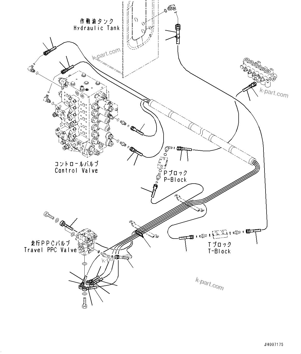 Komatsu parts book diagram for PC200LC-8M0 S/N C10001-UP: CAB, FLOOR, PPC PIPING FOR TRAVEL VALVE(#C13138-)