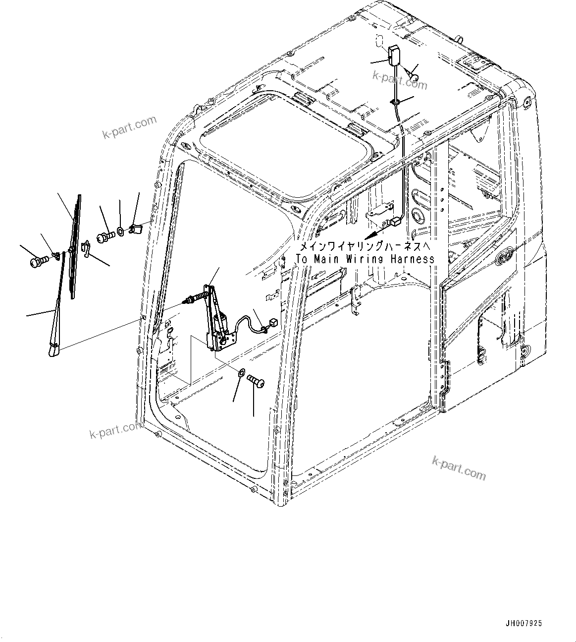 Komatsu parts book diagram for PC200LC-8M0 S/N C10001-UP: CAB, WIPER AND ROOM LAMP(#C13138-)