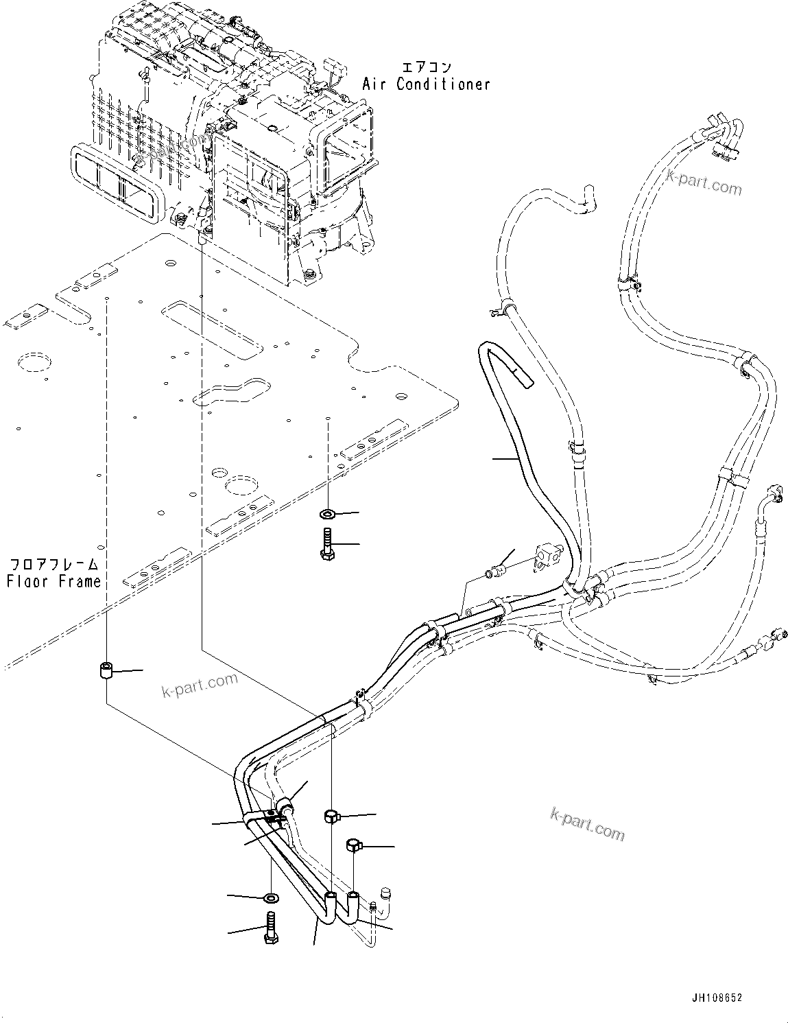 Komatsu parts book diagram for PC200LC-8M0 S/N C10001-UP: CAB, FLOOR, HEATER PIPING(#C13138-)