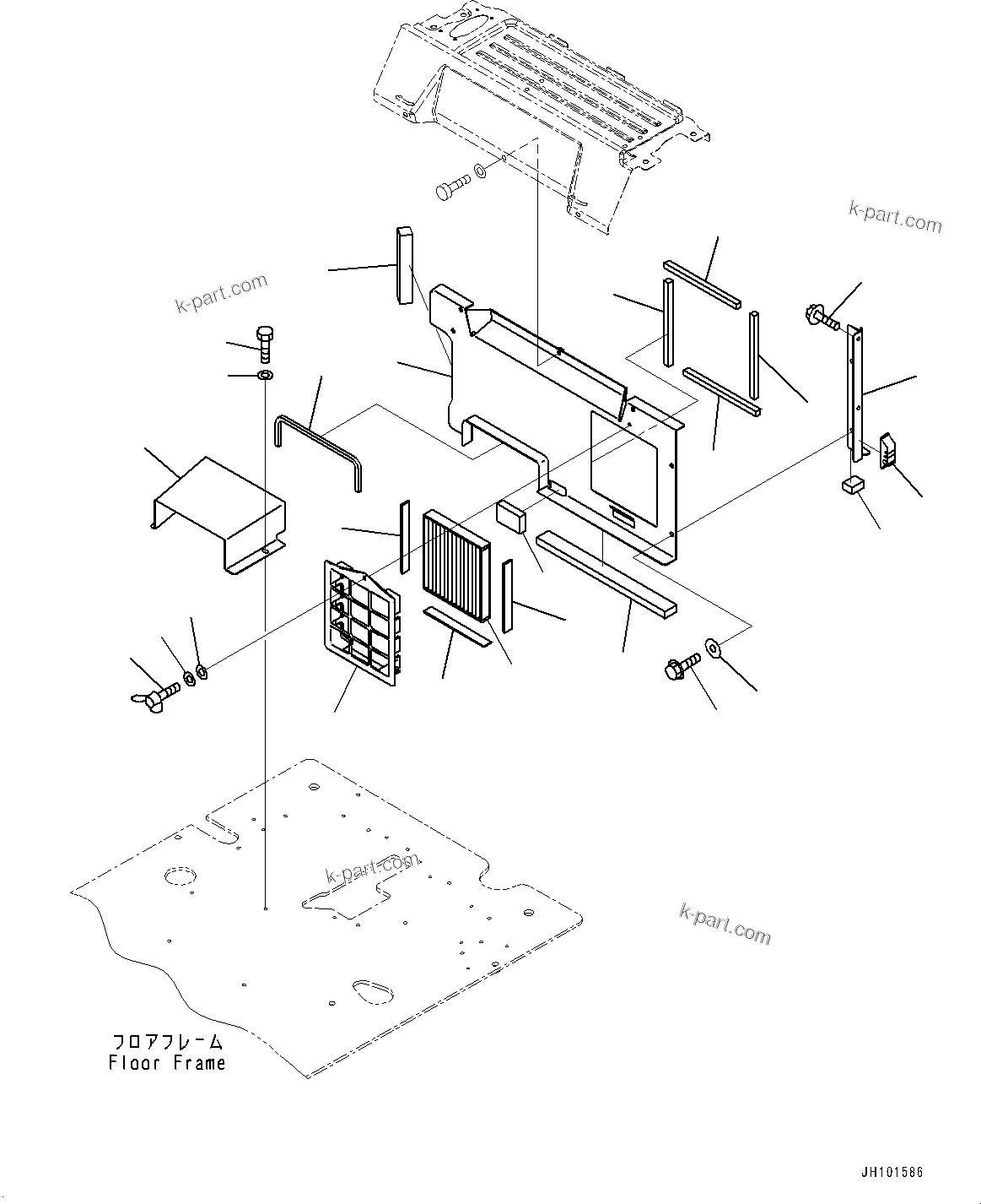 Komatsu parts book diagram for PC200LC-8M0 S/N C10001-UP: CAB, CAB IN PARTS, PARTITION AND RECIRCULATION AIR FILTER(#C10001-)
