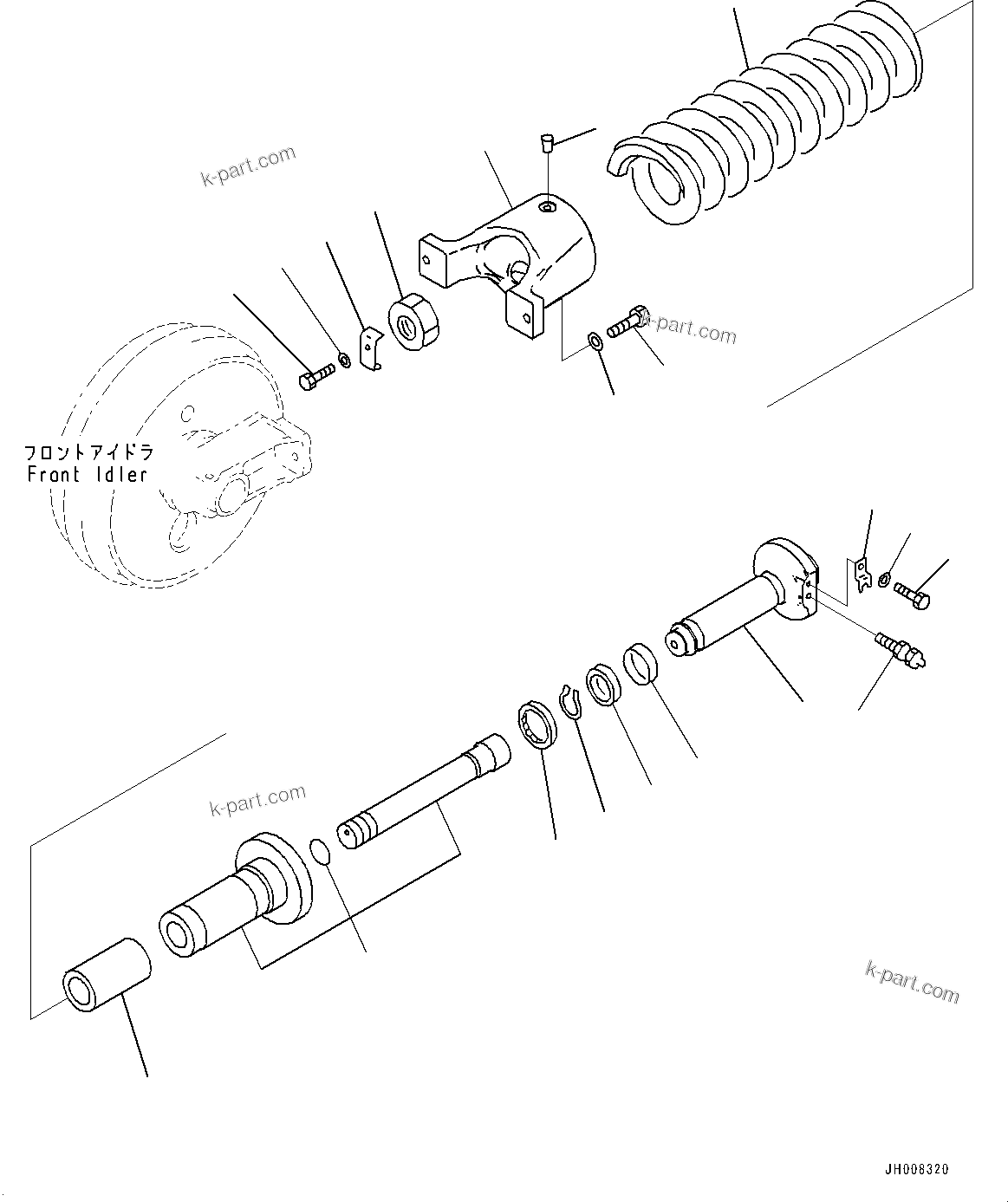 Komatsu parts book diagram for PC360-8M2 S/N 83184-UP: FRONT IDLER AND IDLER CUSHION, CUSHION(#83184-83183)
