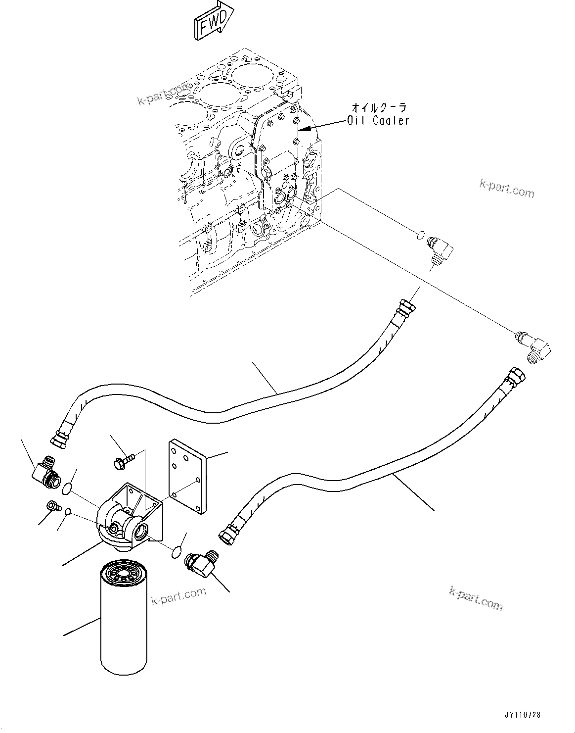 Komatsu parts book diagram for SAA6D107E-1 S/N 26701907-UP (For PC210-10M0): ENGINE OIL FILTER AND PIPING, (#26701907-)