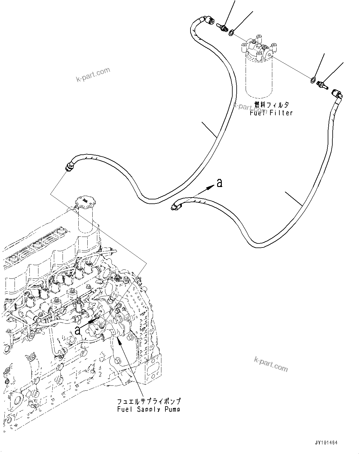 Komatsu parts book diagram for SAA6D107E-1 S/N 26701907-UP (For PC210-10M0): FUEL FILTER PIPING, (#26701907-)