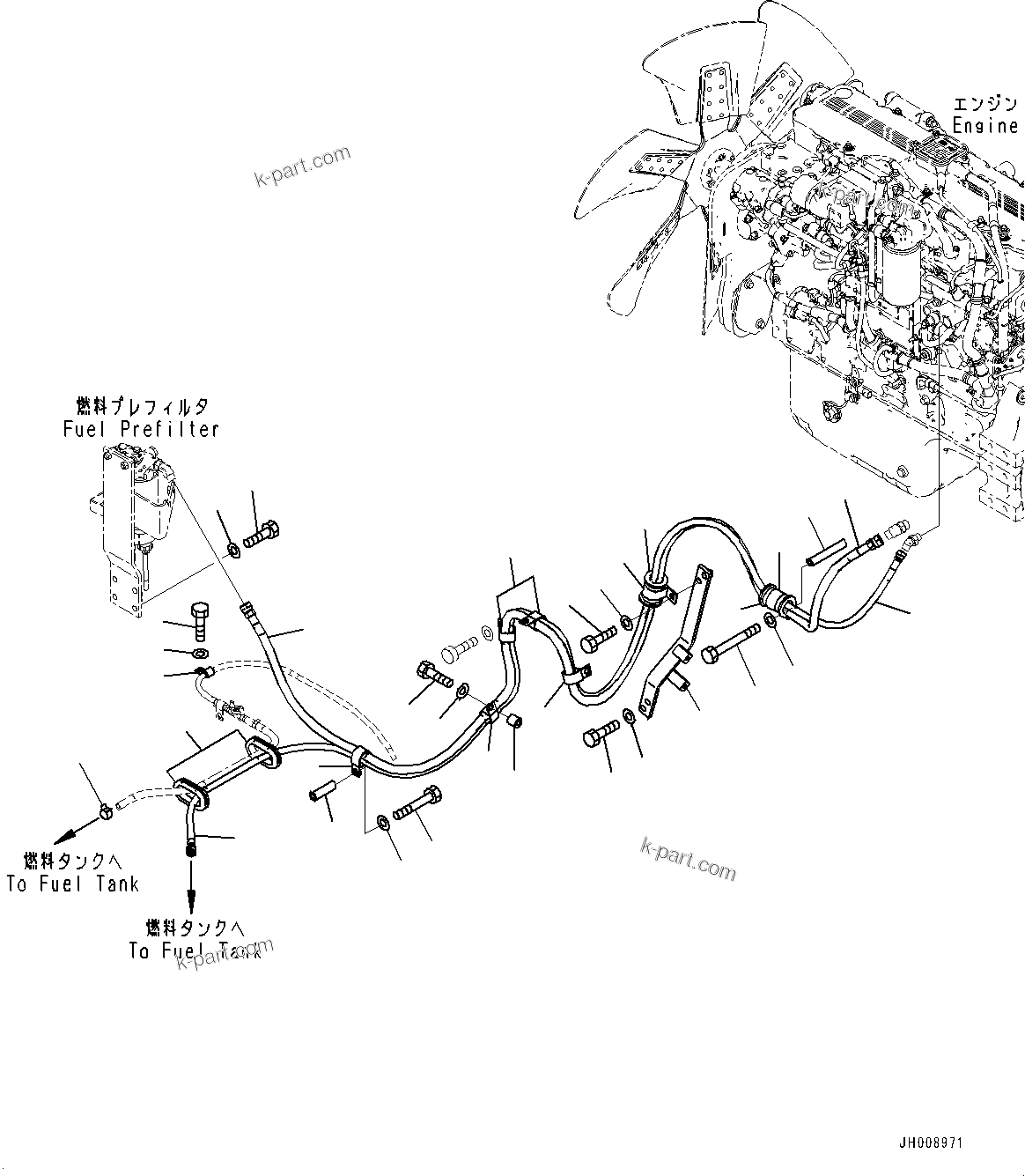 Komatsu parts book diagram for PC300-8M2 S/N 80001-UP: FUEL PIPING, CLAMP (WATER SEPARATOR)(#80001-)