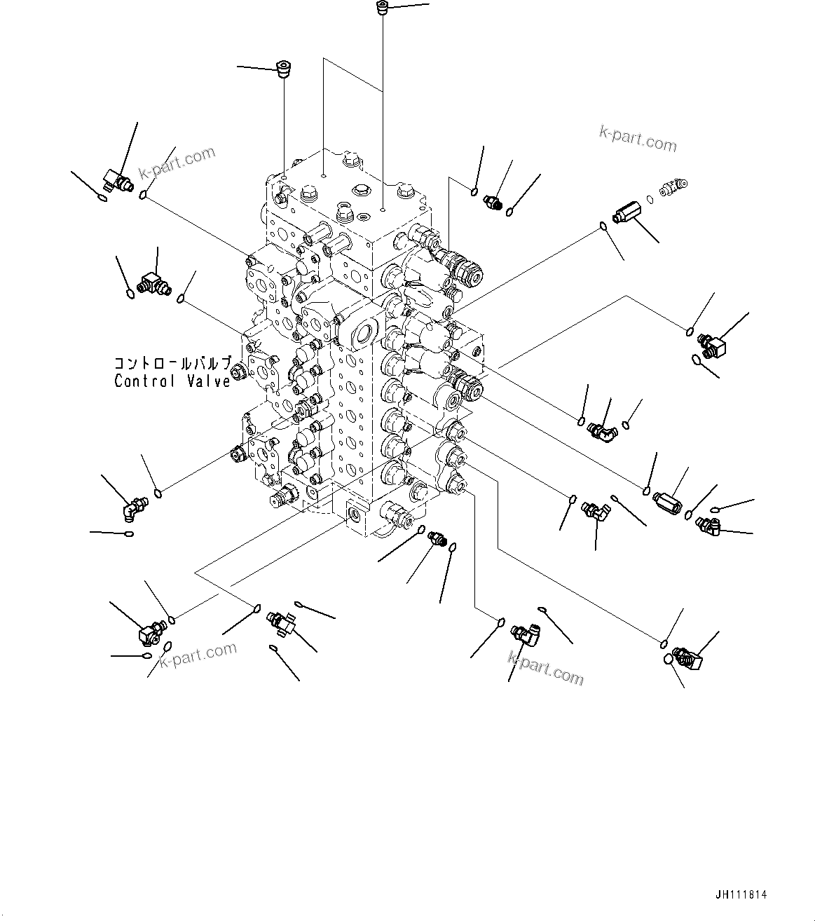 Komatsu parts book diagram for PC300-8M2 S/N 80001-UP: CONTROL VALVE, CONTROL VALVE RELATED PARTS (1/2) (1-ADDITIONAL ACTUATOR PIPING, ACCUMULATOR)(#80001-)