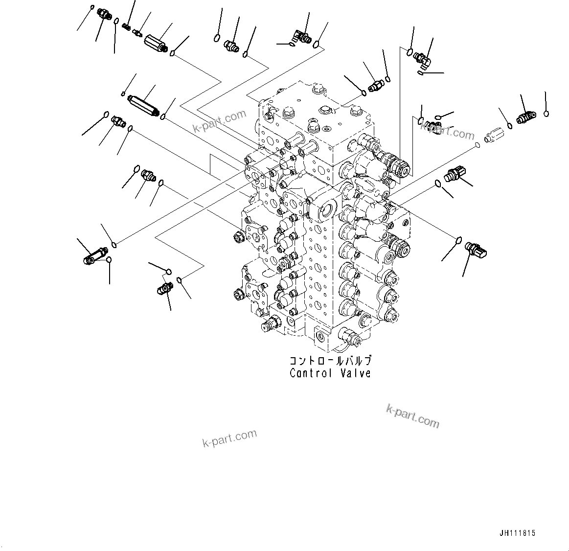 Komatsu parts book diagram for PC300-8M2 S/N 80001-UP: CONTROL VALVE, CONTROL VALVE RELATED PARTS (2/2) (1-ADDITIONAL ACTUATOR PIPING, ACCUMULATOR)(#80001-)